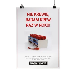 Plakat profilaktyczny: Nie krewię. Badam krew raz w roku!