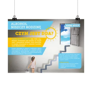 Plakat profilaktyczny: Alkohol niszczy rodzinę. Czym jest DDA?