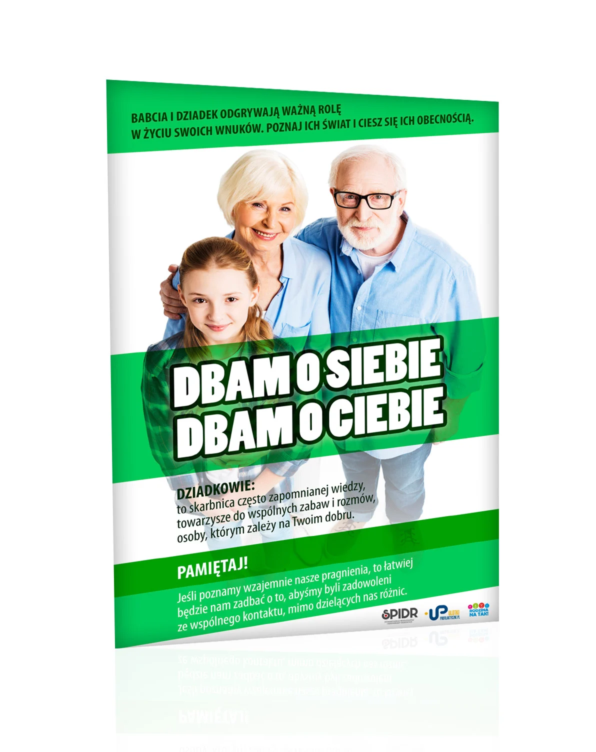 Plakat profilaktyczny: Dbam o siebie. Dbam o Ciebie. Babcia i dziadek w życiu swoich wnuków