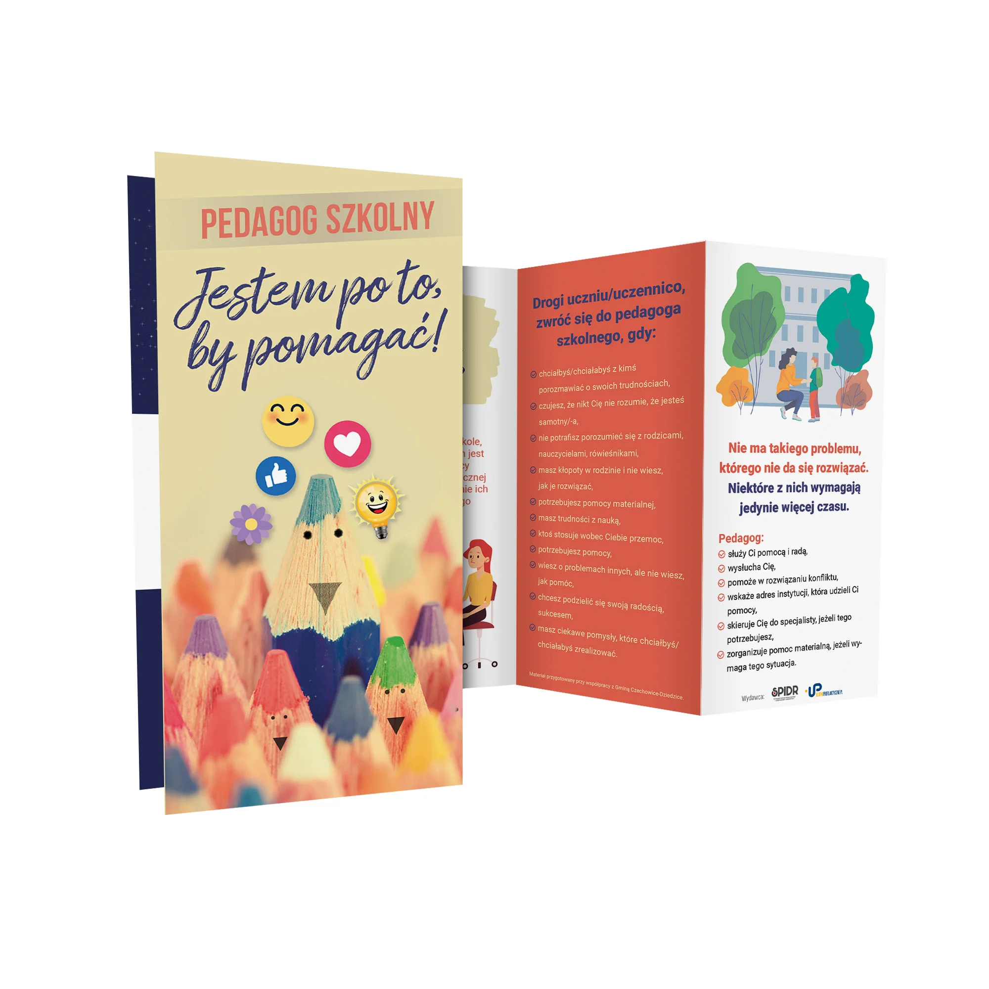 Ulotka profilaktyczna: Pedagog szkolny. Jestem po to, by pomagać!
