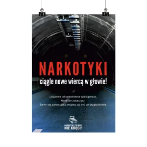 Plakat profilaktyczny: Narkotyki wiercą w głowie!