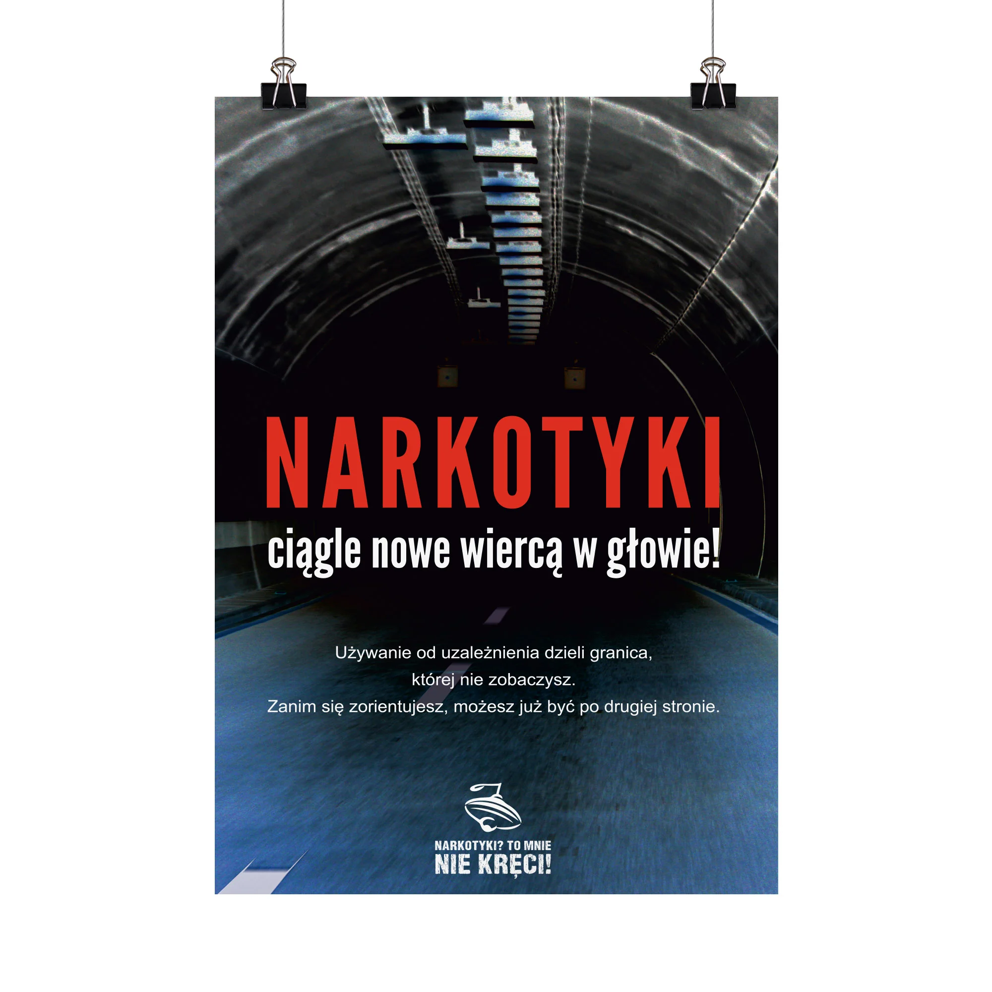 Plakat profilaktyczny: Narkotyki wiercą w głowie!