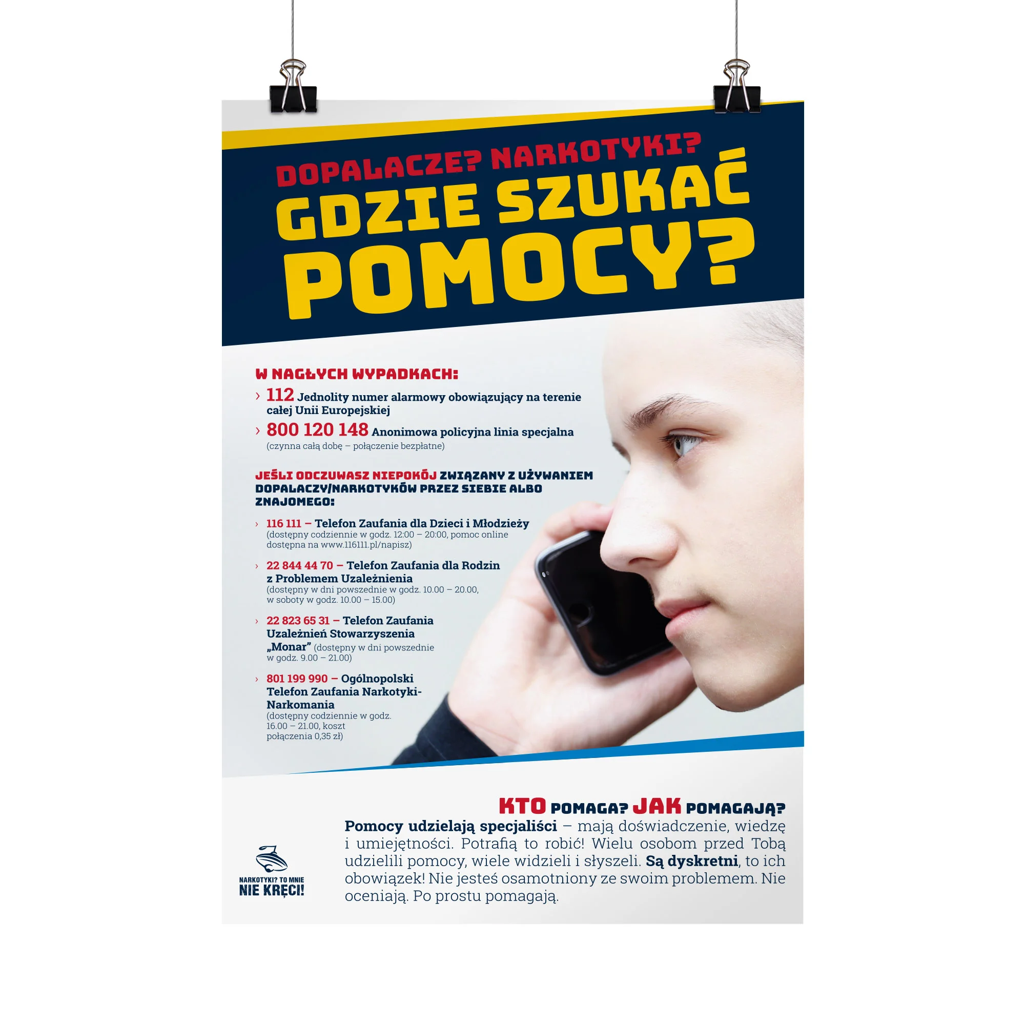 Plakat profilaktyczny: Dopalacze? Narkotyki? Gdzie szukać pomocy?
