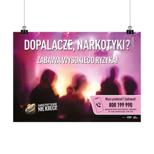 Plakat profilaktyczny: Dopalacze, narkotyki? Zabawa wysokiego ryzyka!