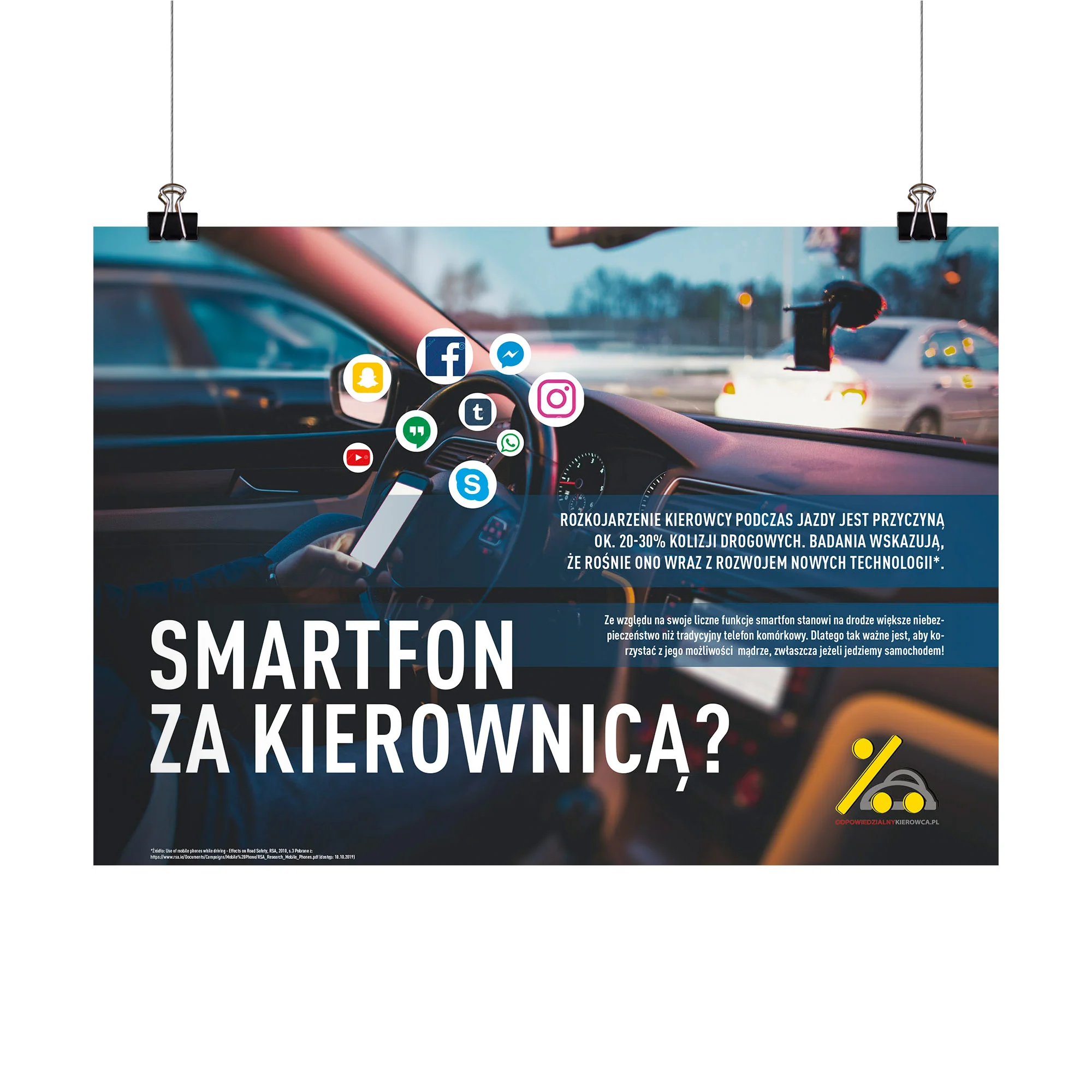 Plakat profilaktyczny: Smartfon za kierownicą?