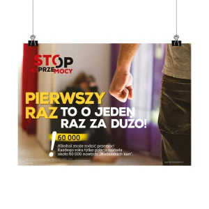 Plakat profilaktyczny: Stop przemocy. Pierwszy raz – to jeden raz za dużo