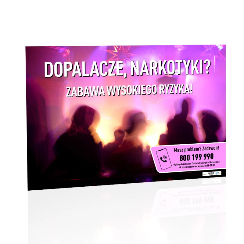 Plakat profilaktyczny: Dopalacze, narkotyki? Zabawa wysokiego ryzyka!