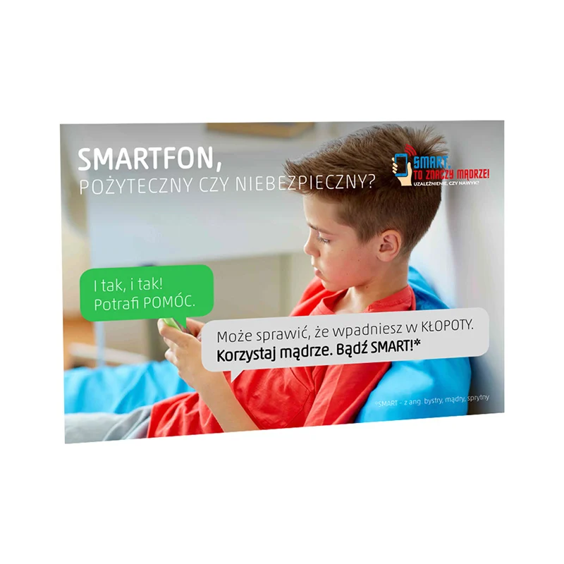 Plakat profilaktyczny: Smartfon, pożyteczny czy niebezpieczny?