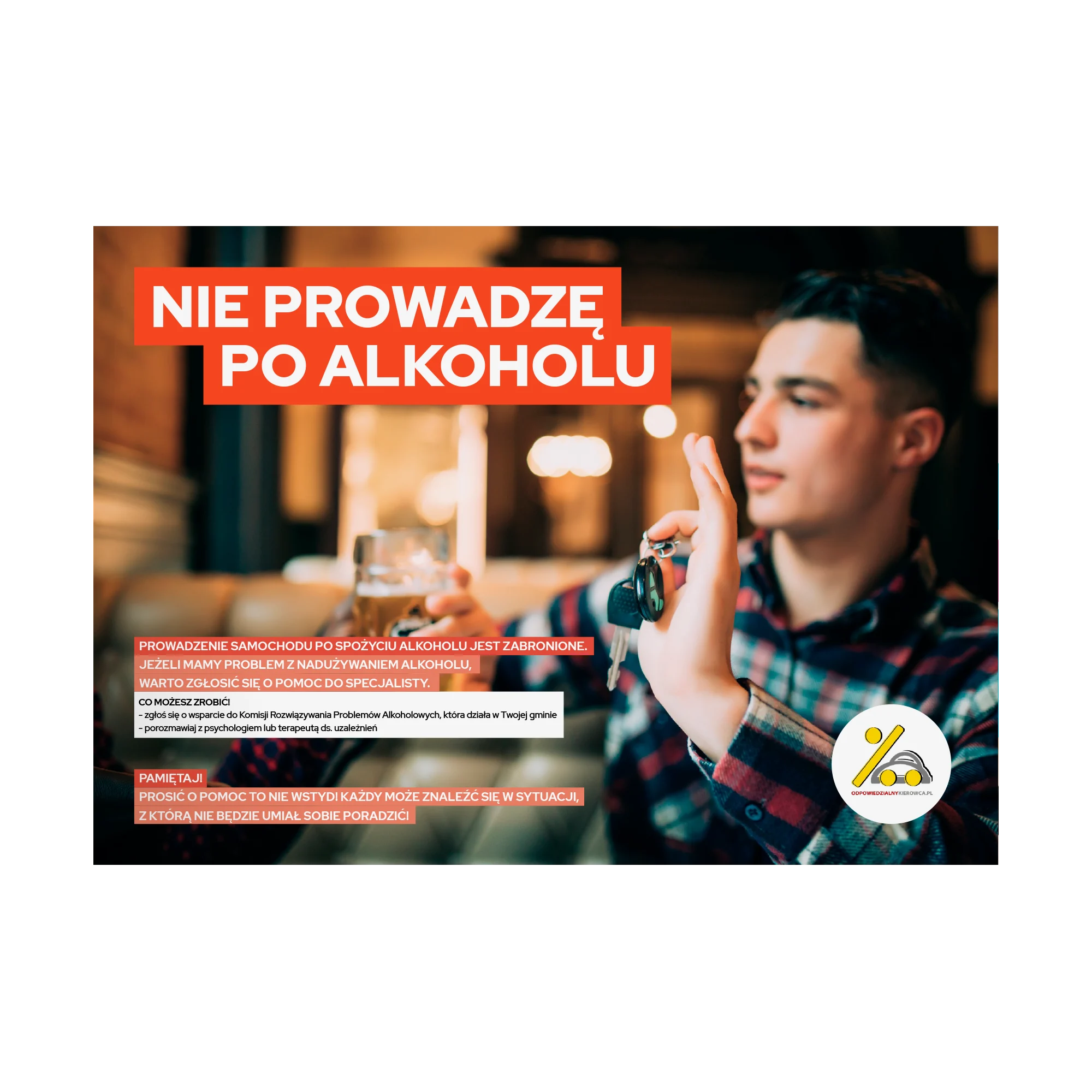 Plakat profilaktyczny: Nie prowadzę po alkoholu