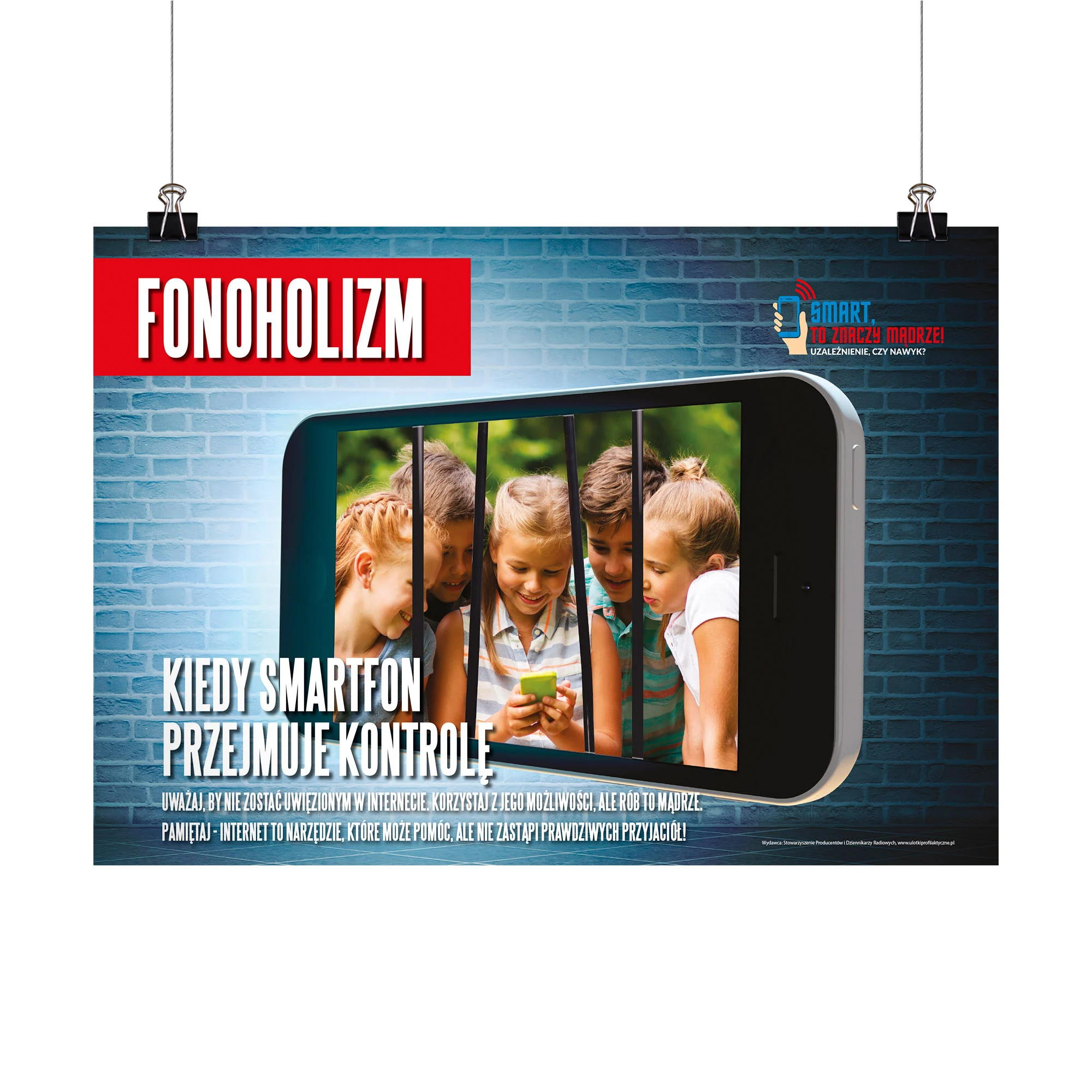 Plakat profilaktyczny: Fonoholizm. Kiedy smartfon przejmuje kontrolę