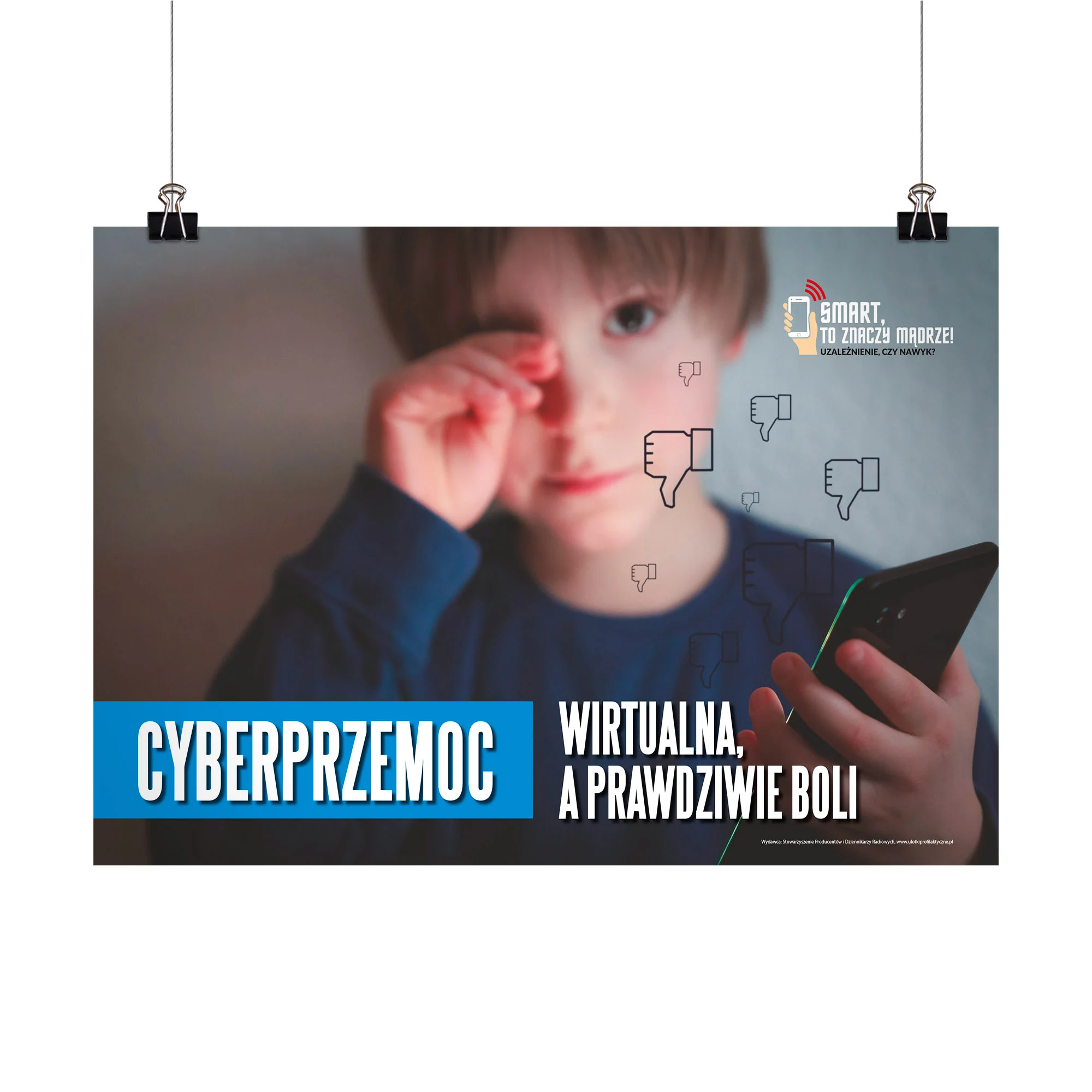 Plakat profilaktyczny: Cyberprzemoc, wirtualna, a prawdziwie boli